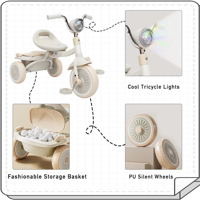 Load image into Gallery viewer, Baby Foldable Tricycle Trike with Pedals,Unique PU Wheels