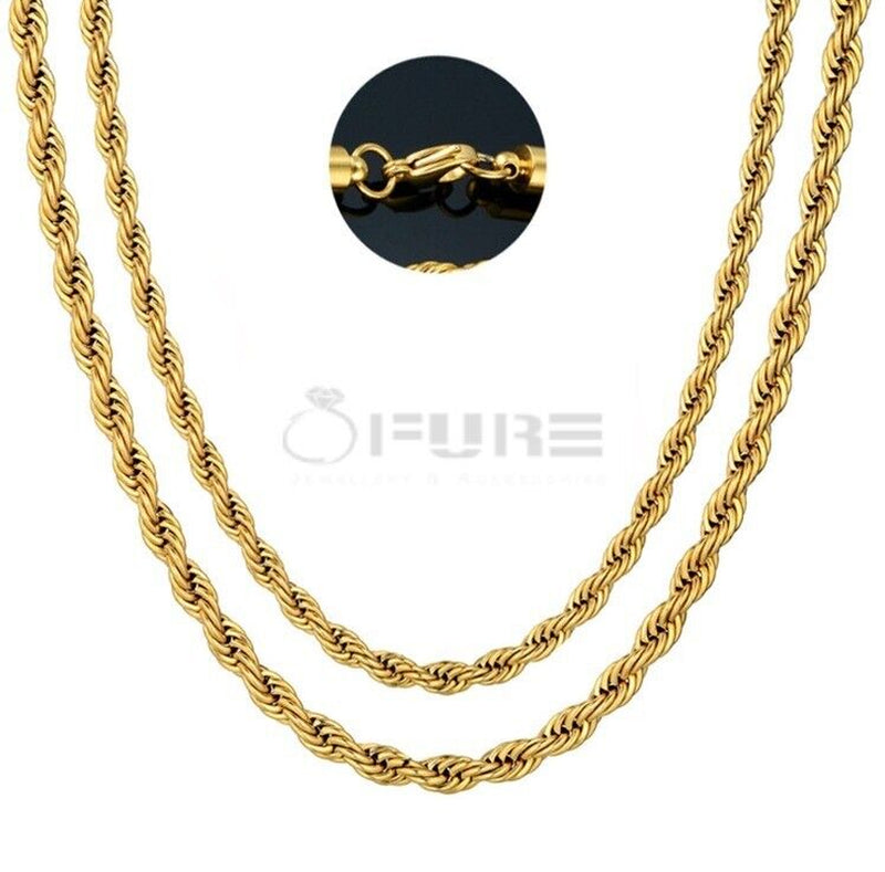 Load image into Gallery viewer, Women Men Gold Silver Twisted Rope Hip Hop Stainless Steel Long Chain Necklace