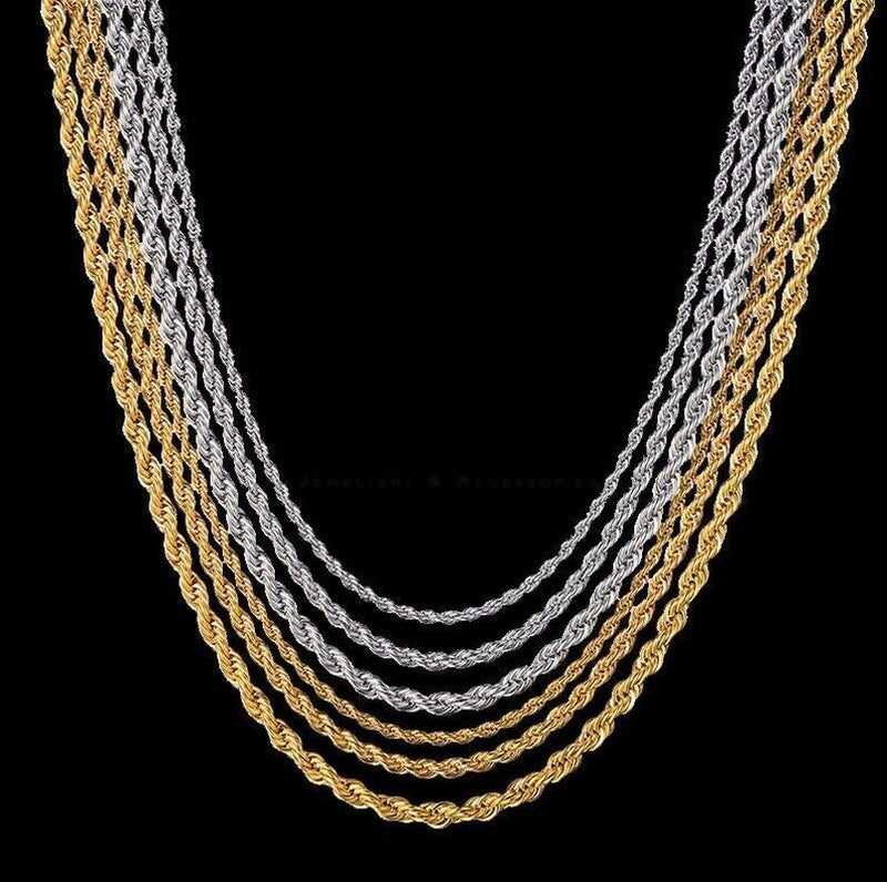 Load image into Gallery viewer, Women Men Gold Silver Twisted Rope Hip Hop Stainless Steel Long Chain Necklace