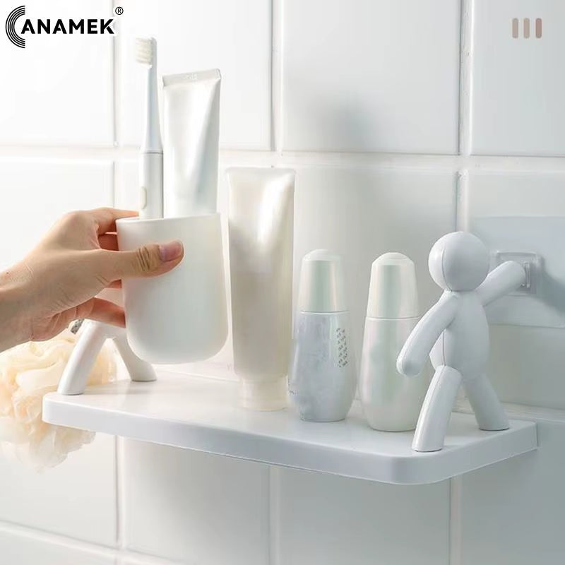 Load image into Gallery viewer, Self-Adhesive Bathroom Shampoo Storage Racks Plastic Shelf Storage Organization