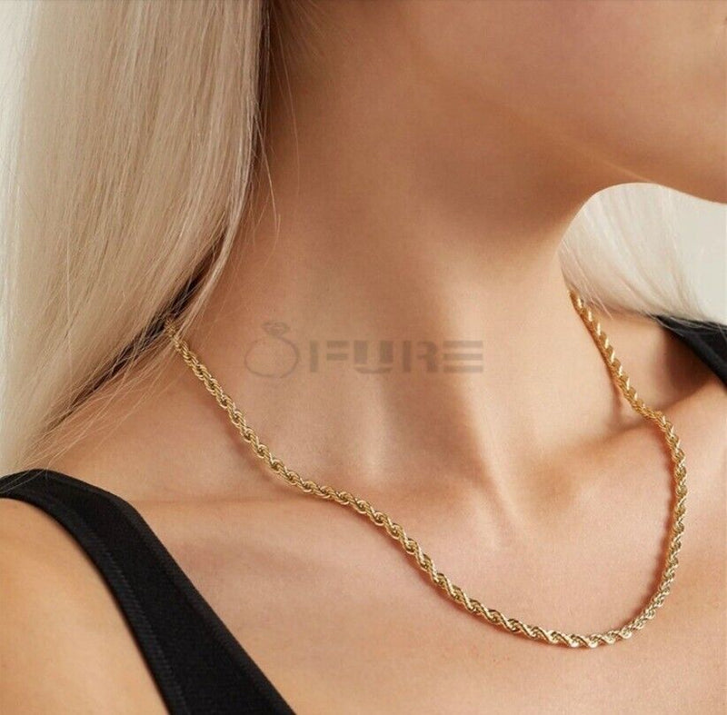 Load image into Gallery viewer, Women Men Gold Silver Twisted Rope Hip Hop Stainless Steel Long Chain Necklace