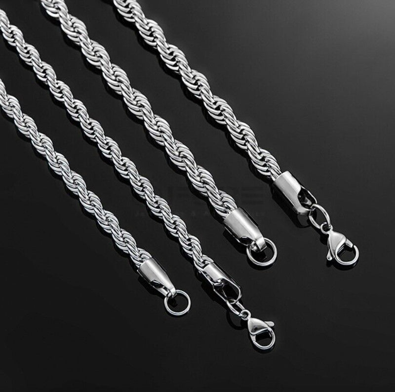 Load image into Gallery viewer, Women Men Gold Silver Twisted Rope Hip Hop Stainless Steel Long Chain Necklace