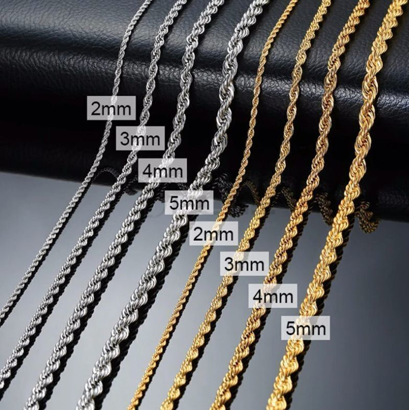 Load image into Gallery viewer, Women Men Gold Silver Twisted Rope Hip Hop Stainless Steel Long Chain Necklace