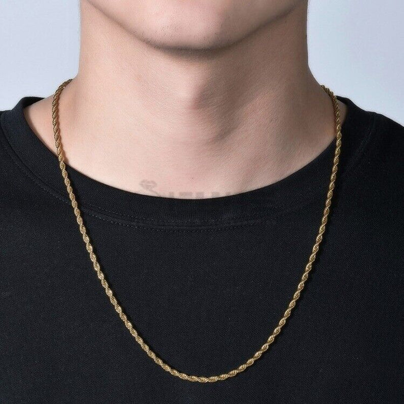 Load image into Gallery viewer, Women Men Gold Silver Twisted Rope Hip Hop Stainless Steel Long Chain Necklace