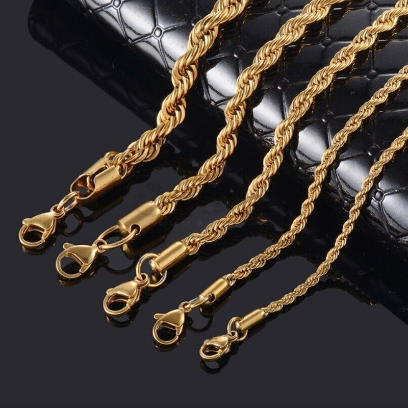 Load image into Gallery viewer, Women Men Gold Silver Twisted Rope Hip Hop Stainless Steel Long Chain Necklace