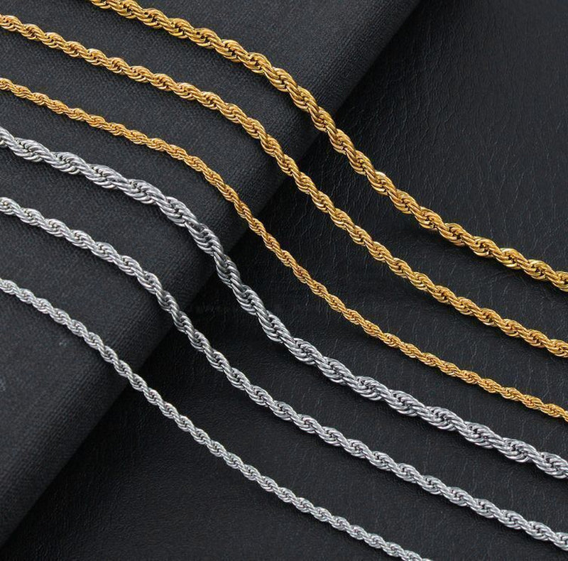 Load image into Gallery viewer, Women Men Gold Silver Twisted Rope Hip Hop Stainless Steel Long Chain Necklace