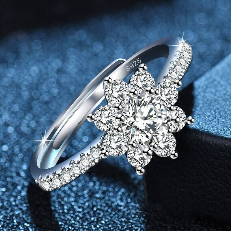 Load image into Gallery viewer, Christmas Crystal Snowflake Adjustable Ring 925 Sterling Silver Women Jewellery