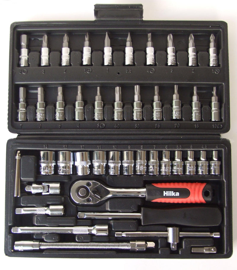 Load image into Gallery viewer, Chrome vanadium sockets and bits. Fully heat-treated alloy steel ratchet and accessories. Polished chrome finish for durability. Quick release, soft grip, 72 tooth ratchet. Wall drive sockets for increased torque.-Driver Training Ltd