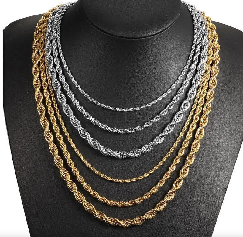 Load image into Gallery viewer, Women Men Gold Silver Twisted Rope Hip Hop Stainless Steel Long Chain Necklace