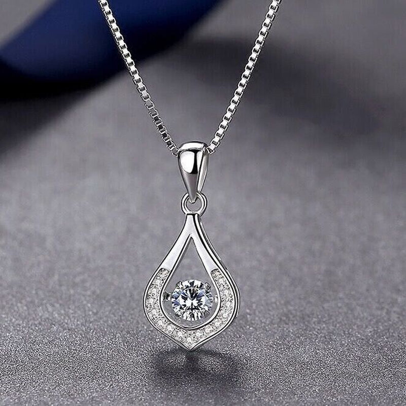 Load image into Gallery viewer, 925 Sterling Silver Crystal Water Drop Pendant Necklace Women Girls Jewellery UK