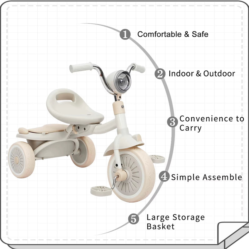 Load image into Gallery viewer, Baby Foldable Tricycle Trike with Pedals,Unique PU Wheels