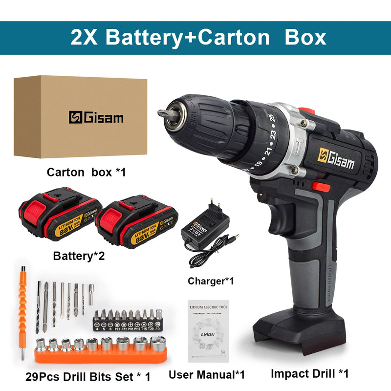 Load image into Gallery viewer, 21V Cordless Impact Drill Electric Screwdriver Electric Hammer Drill Mini Wireless
