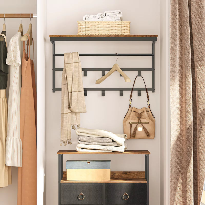 Load image into Gallery viewer, Coat Rack Wall-Mounted, Coat Hook with 10 Hooks and Shelf Hanging Rail