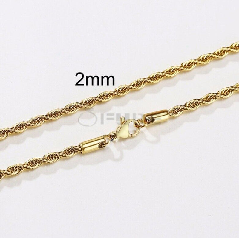 Load image into Gallery viewer, Women Men Gold Silver Twisted Rope Hip Hop Stainless Steel Long Chain Necklace