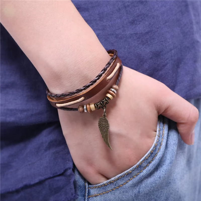 Load image into Gallery viewer, Leather Bracelets for Women Men Jewelry Handmade Wing Charm Pulseira Masculina Pulseira Feminina Bileklik Bracelet Men Femme New