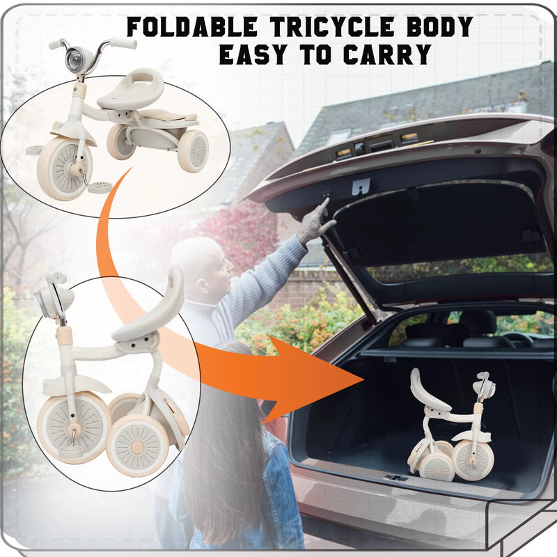 Load image into Gallery viewer, Baby Foldable Tricycle Trike with Pedals,Unique PU Wheels