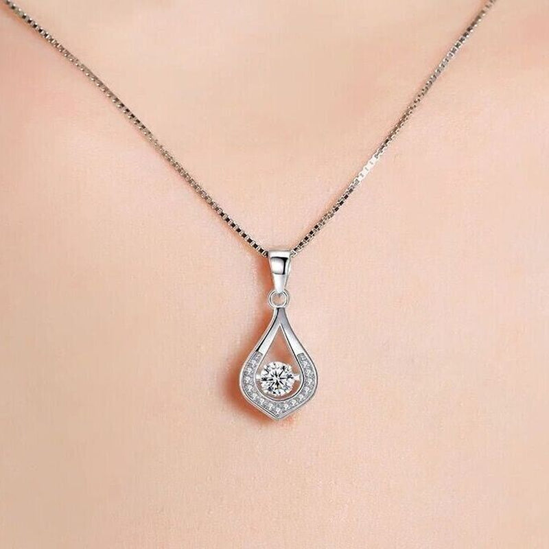 Load image into Gallery viewer, 925 Sterling Silver Crystal Water Drop Pendant Necklace Women Girls Jewellery UK