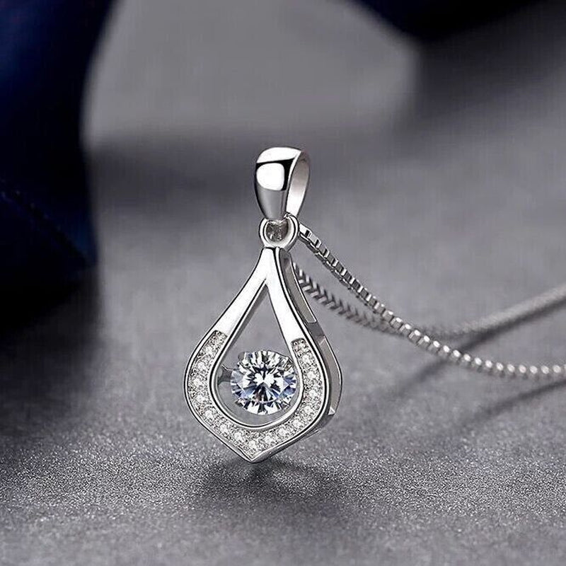 Load image into Gallery viewer, 925 Sterling Silver Crystal Water Drop Pendant Necklace Women Girls Jewellery UK