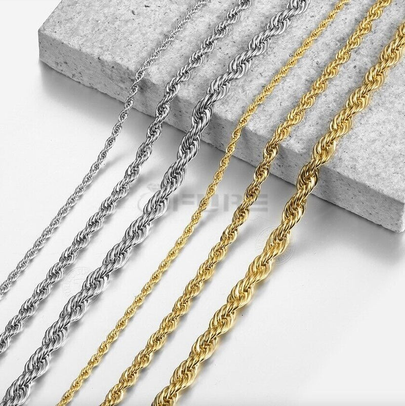 Load image into Gallery viewer, Women Men Gold Silver Twisted Rope Hip Hop Stainless Steel Long Chain Necklace