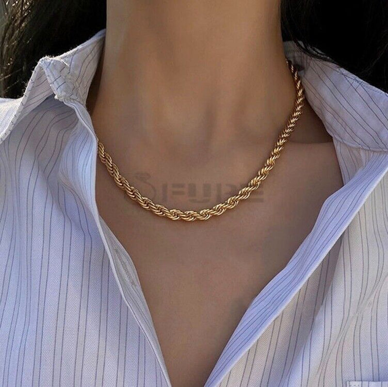Load image into Gallery viewer, Women Men Gold Silver Twisted Rope Hip Hop Stainless Steel Long Chain Necklace