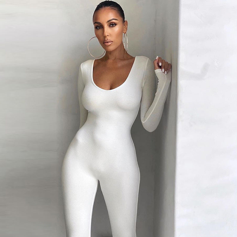 Load image into Gallery viewer, Long Sleeve High Waist Solid Color Sports Fitness Jumpsuit