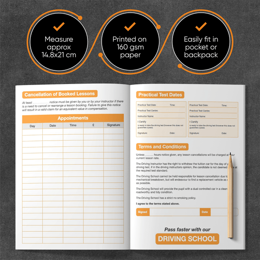 Driving Lessons Progress book for Driving Schools Driving Lessons Progress Book 10-Pack for Driving Schools - Convenient A5 Size,  Progress Cards, Progress Report & Appointment Card,