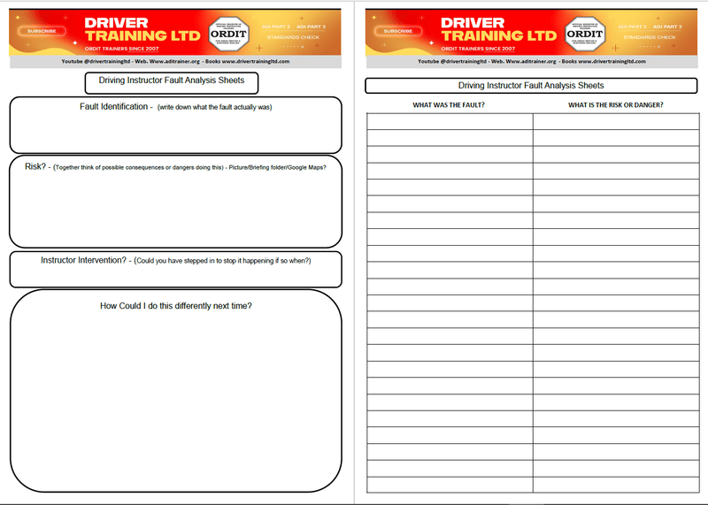 Load image into Gallery viewer, Unlock the key to success in your ADI Part 3 or ADI Standards Check with the ADI Part 3 Fault Analysis Sheets. Specifically designed for driving instructors, these worksheets provide an invaluable tool to help you identify and analyze driving faults with precision and confidence.
This resource is perfect for both new and experienced ADIs looking to fine-tune their teaching skills and enhance their understanding of fault analysis. Whether you are preparing for the ADI Part 3 test, improving your instruction