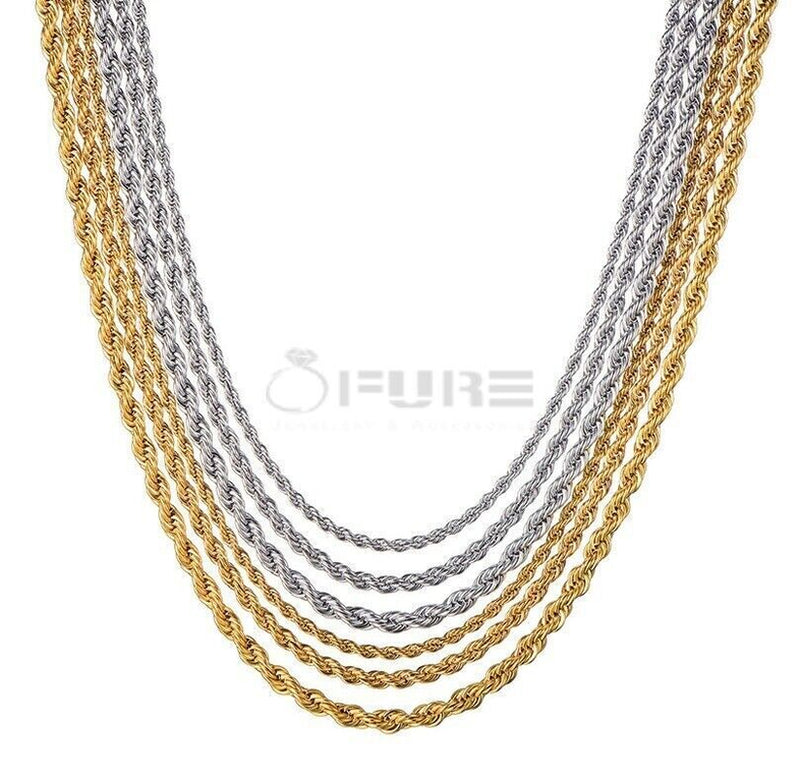 Load image into Gallery viewer, Women Men Gold Silver Twisted Rope Hip Hop Stainless Steel Long Chain Necklace