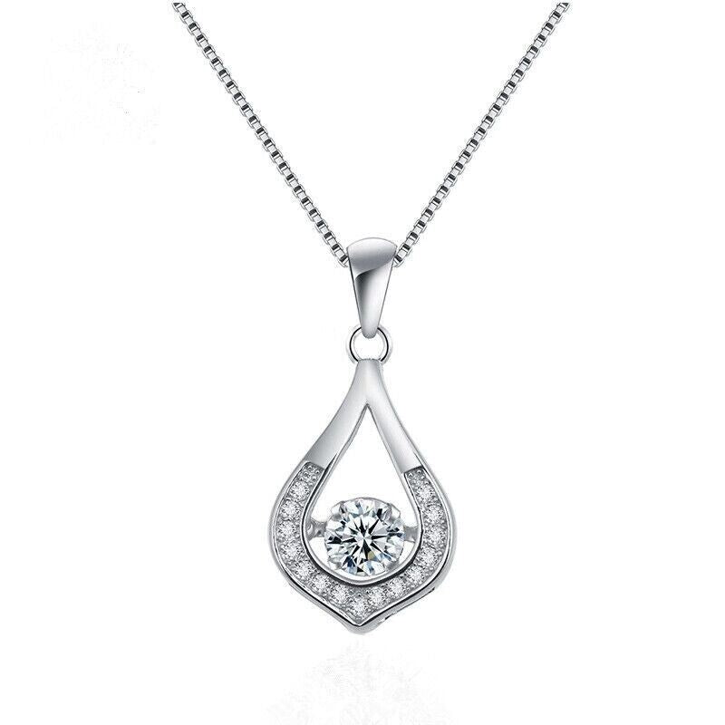 Load image into Gallery viewer, 925 Sterling Silver Crystal Water Drop Pendant Necklace Women Girls Jewellery UK