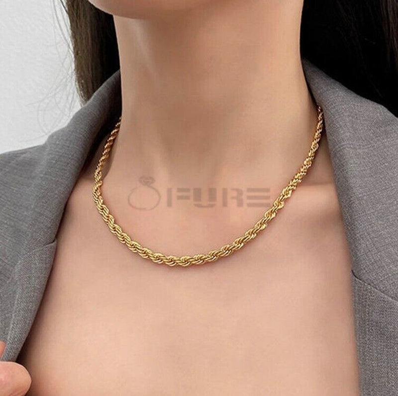 Load image into Gallery viewer, Women Men Gold Silver Twisted Rope Hip Hop Stainless Steel Long Chain Necklace
