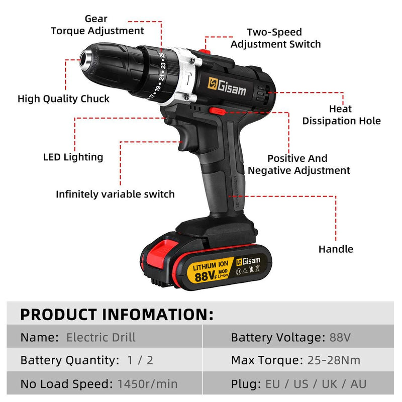 Load image into Gallery viewer, 21V Cordless Impact Drill Electric Screwdriver Electric Hammer Drill Mini Wireless