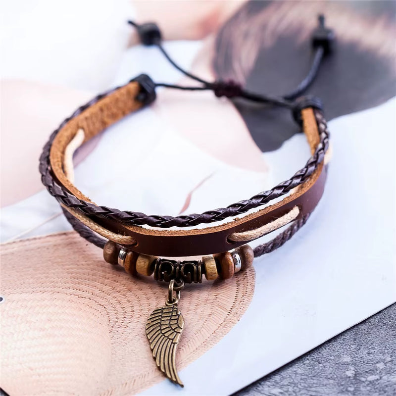 Load image into Gallery viewer, Leather Bracelets for Women Men Jewelry Handmade Wing Charm Pulseira Masculina Pulseira Feminina Bileklik Bracelet Men Femme New