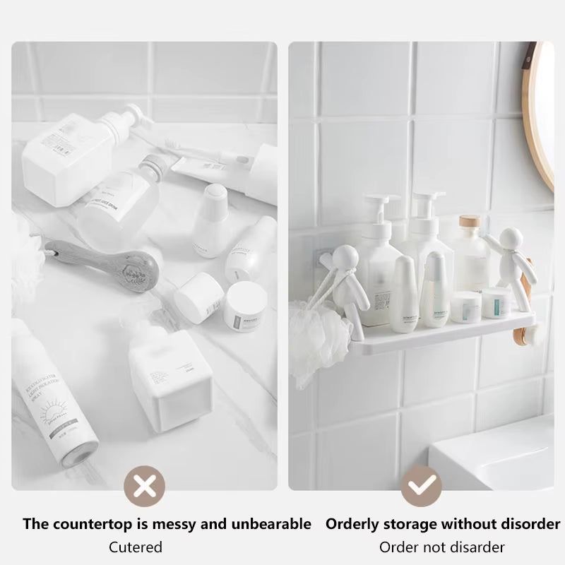 Load image into Gallery viewer, Self-Adhesive Bathroom Shampoo Storage Racks Plastic Shelf Storage Organization