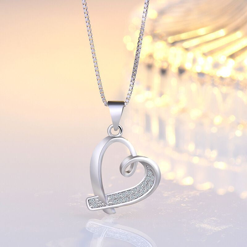 Load image into Gallery viewer, 925 Sterling Silver Crystal Heart Pendant Necklace Women Girls Jewellery Gift