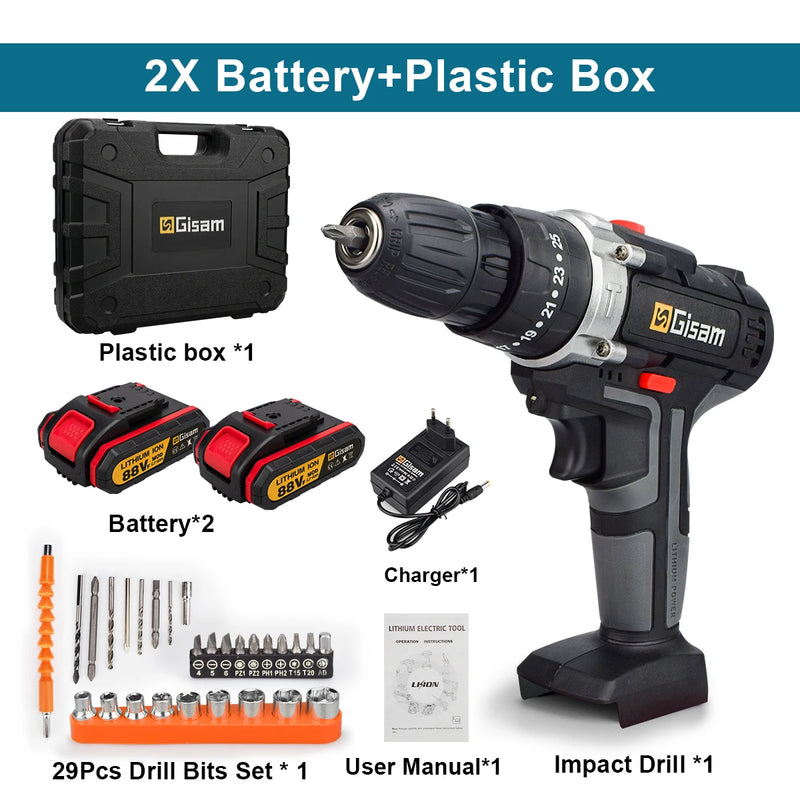 Load image into Gallery viewer, 21V Cordless Impact Drill Electric Screwdriver Electric Hammer Drill Mini Wireless