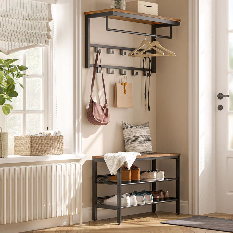 Load image into Gallery viewer, Coat Rack Wall-Mounted, Coat Hook with 10 Hooks and Shelf Hanging Rail