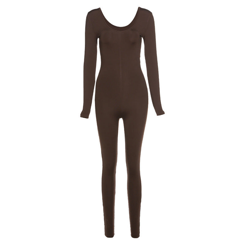 Load image into Gallery viewer, Long Sleeve High Waist Solid Color Sports Fitness Jumpsuit