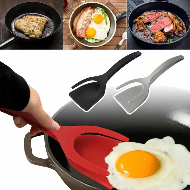 Load image into Gallery viewer, 2-In-1 Kitchen Accessories Kitchen Gadget Sets Omelette Spatula Kitchen Silicone Spatula for Toast Pancake Egg Flip Tongs Cocina