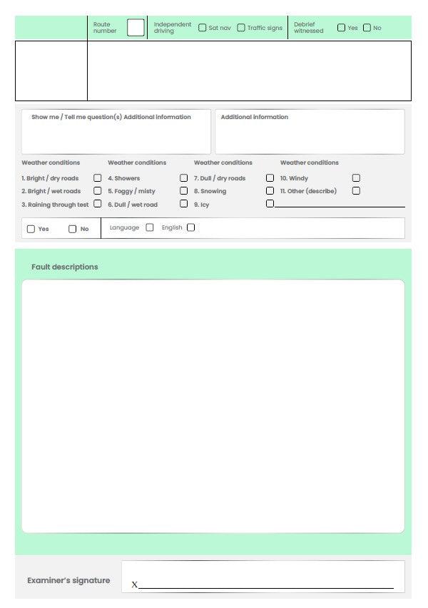 Load image into Gallery viewer, driving school mock driving test marking sheet