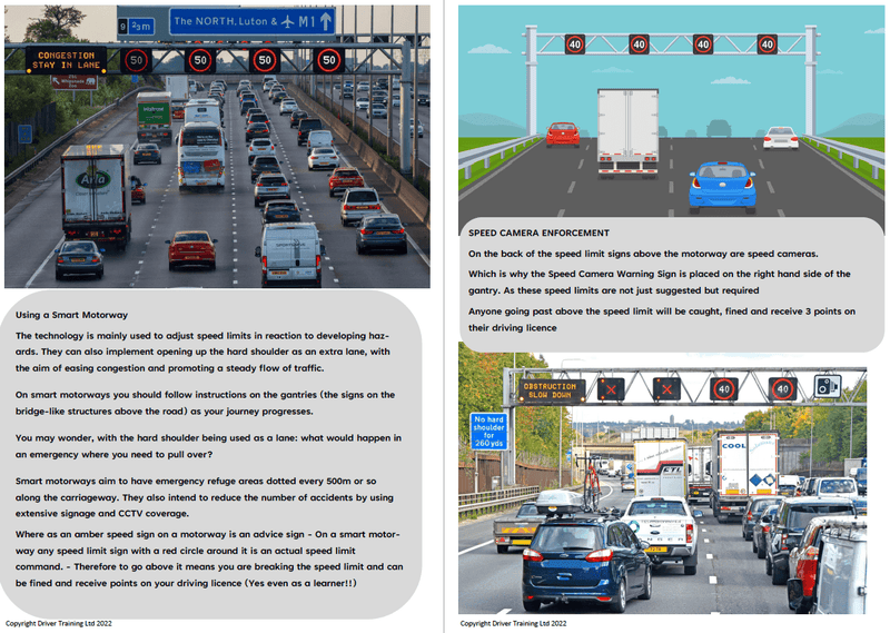 Load image into Gallery viewer, Smart motorway driving guide with speed cameras, lane signs, and congestion tips for UK driving instructors