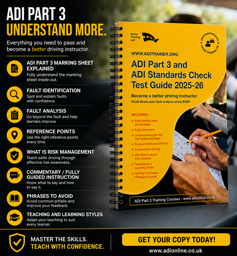 Load image into Gallery viewer, Promotional image of an ADI Part 3 training book with text and a person taking notes.
