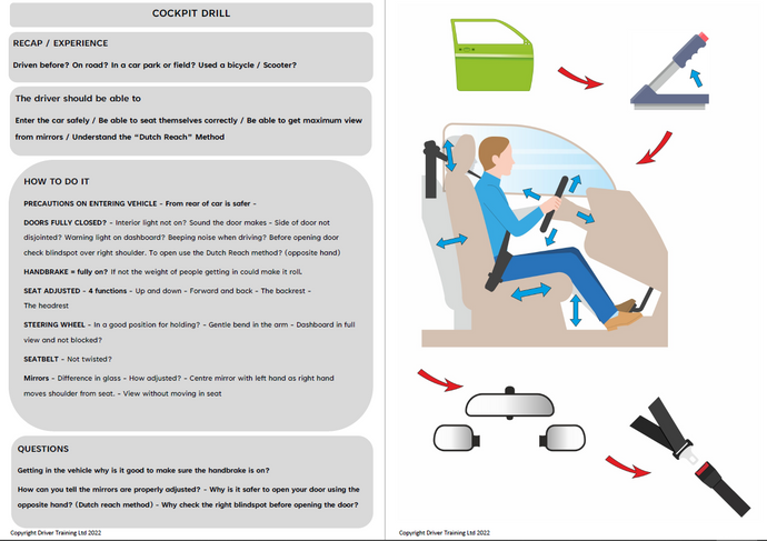 ADI Part 3 Driving Lesson Plan Diagrams Book for Driving Schools – Cockpit drill, controls and Blindspots. A4 Size, Thick 160gsm Driving lesson plan Book. Driving Lesson Plan briefing Books - for cockpit drill and blindspotsWe've upgraded the traditional driving school lesson plan books to include all the information needed for student progress, easier organization, and improved understanding. 
