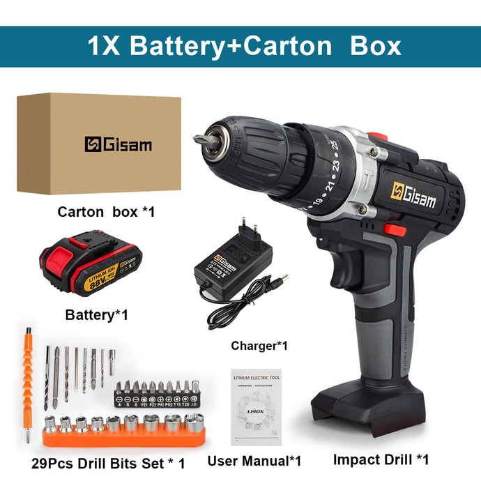 21V Cordless Impact Drill Electric Screwdriver Electric Hammer Drill Mini Wireless