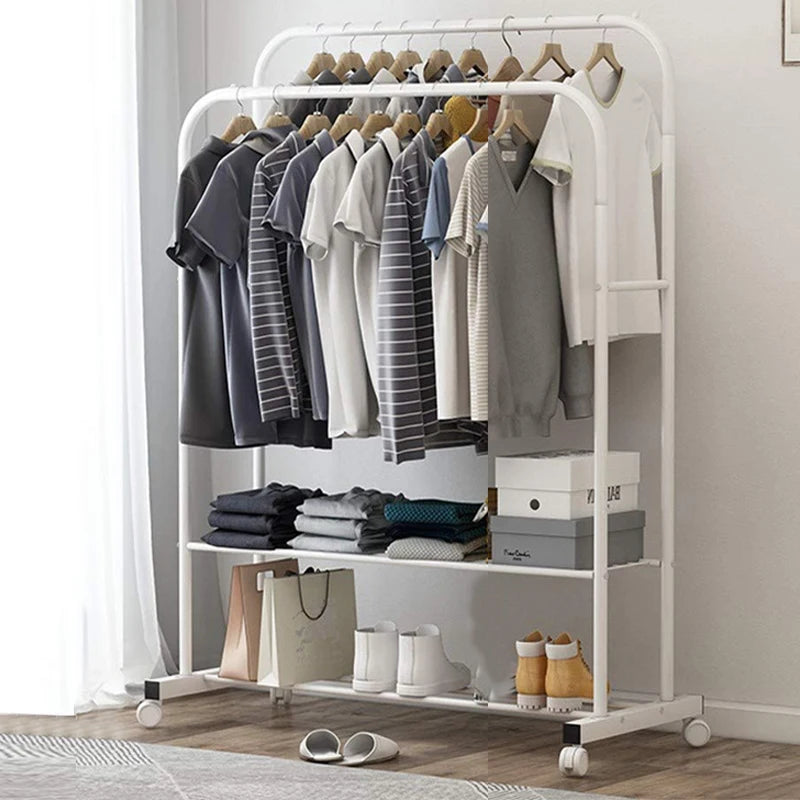 Load image into Gallery viewer, 1.5M Large Clothes Rack Double Rail Rolling Stand Shoes Rack Storage Shelf White
