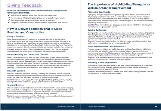 Feedback and Self-Evaluation

Provide constructive feedback that motivates and inspires improvement. Encourage your learners to self-evaluate, fostering independence and confidence.

Transfer of Responsibility and Coaching Techniques

Gradually transfer responsibility to your learners as they build their skills. Incorporate coaching techniques to empower them to make safe, independent decisions.