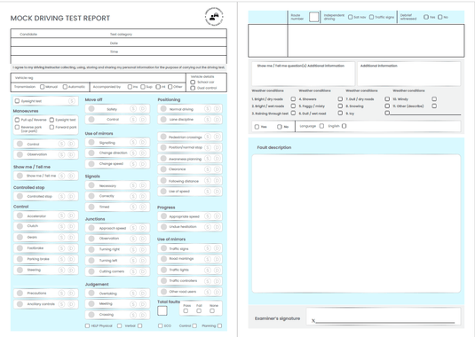 Mock Test Sheets For UK Driving Test Driver Training Ltd