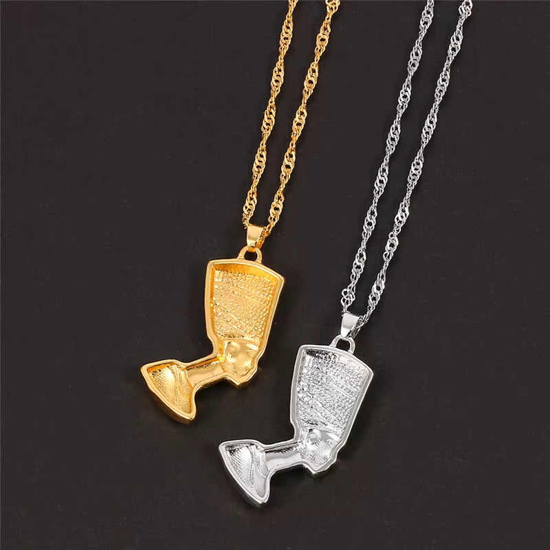 Load image into Gallery viewer, Ancient Egyptian Queen Nefertiti Pharaoh Pendant Necklace Gold Color for Women Men Jewelry Gold Silver Color Hip Hop Jewellery
