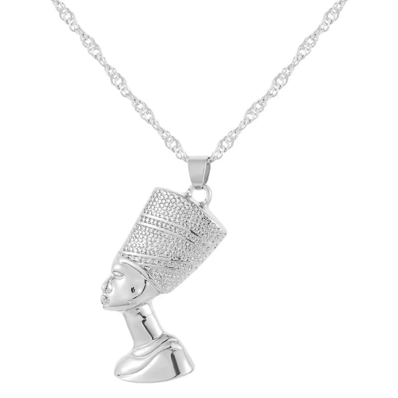 Load image into Gallery viewer, Ancient Egyptian Queen Nefertiti Pharaoh Pendant Necklace Gold Color for Women Men Jewelry Gold Silver Color Hip Hop Jewellery
