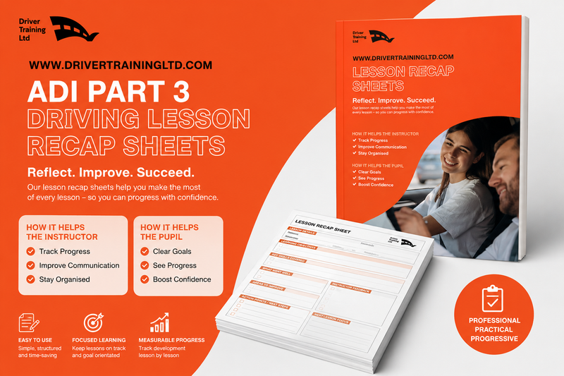 Load image into Gallery viewer, Promotional material for driving lesson recap sheets with a couple in a car, for adi part 3 training
