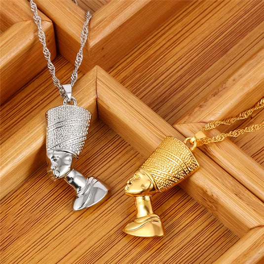 Ancient Egyptian Queen Nefertiti Pharaoh Pendant Necklace Gold Color for Women Men Jewelry Gold Silver Color Hip Hop Jewellery